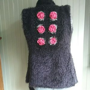 Black Flower Vest nwot